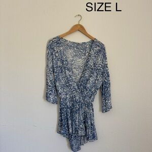 Blue and White Patterned Romper - Size L
